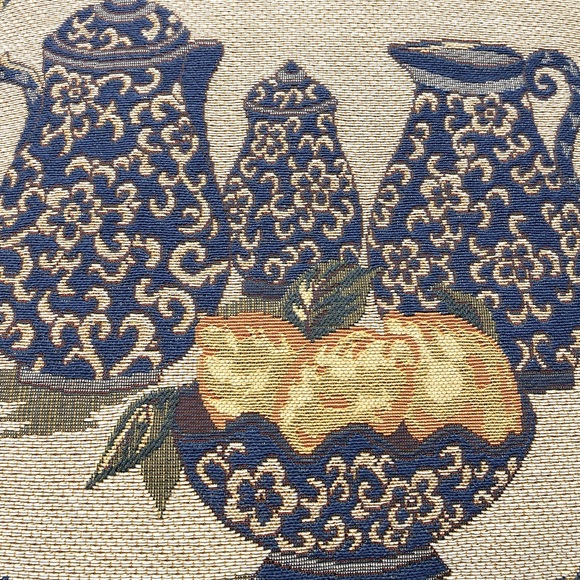 Blue & Cream 18" Pillow Stripes Chinoiserie-Style Lemons Pitchers Bowl Zip Close - Picture 4 of 9